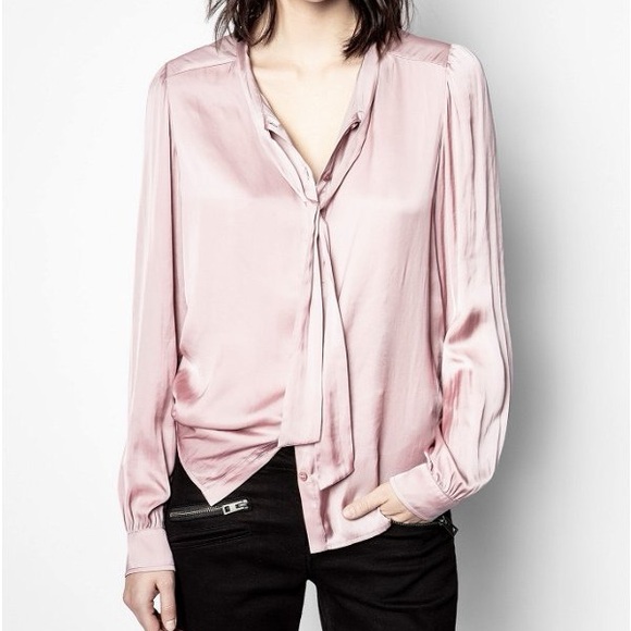 (A11) Zadig & Voltaire Taos Satin Tie Neck Blouse, Purple, Size Large, NWT - Picture 2 of 7
